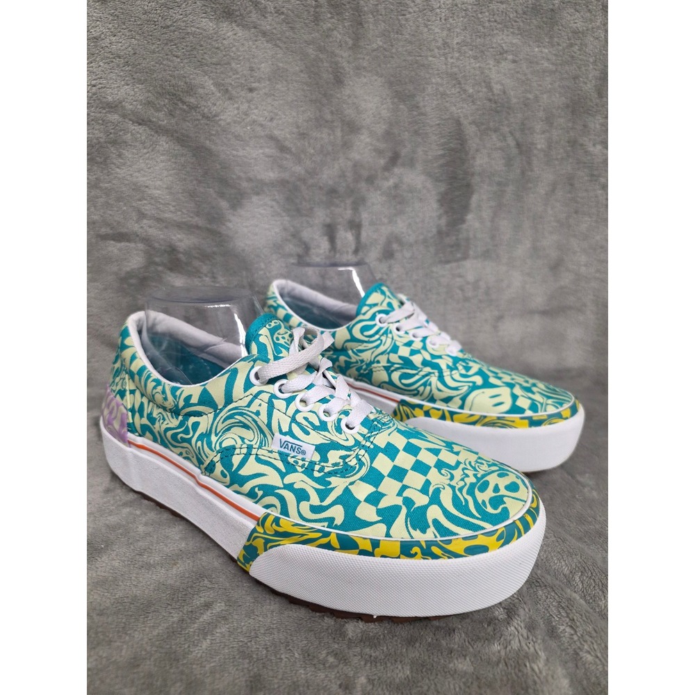 VANS Era Stacked Wavy Daze Platform Shoes Tile Blue Green Woman's Size 9.5 Men 8